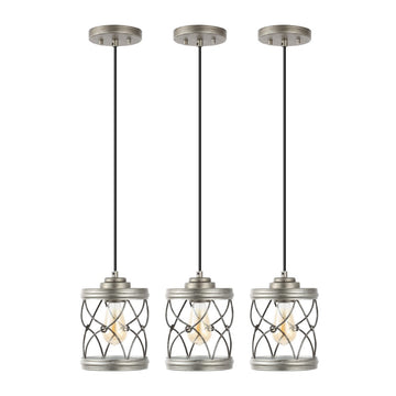 Marelle 6.5" Farmhouse Industrial Iron Filigree Caged Jar LED Pendant - JONATHAN Y